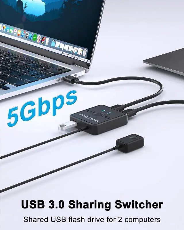 Alt view image 4 of 7 - AUTYUE USB Switch, 2 Port USB 3.0 Switch Selector, USB Splitter 1 in 2 Out / 2 in 1 Out, USB Switcher 2 Computers Share 1 USB Devices for Printer,Keyboard,Scanner,Mouse,Compatible with Mac/Win/Linux