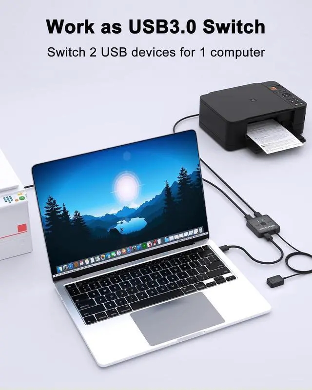 Alt view image 3 of 7 - AUTYUE USB Switch, 2 Port USB 3.0 Switch Selector, USB Splitter 1 in 2 Out / 2 in 1 Out, USB Switcher 2 Computers Share 1 USB Devices for Printer,Keyboard,Scanner,Mouse,Compatible with Mac/Win/Linux