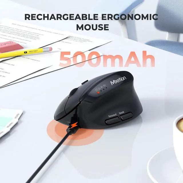 Alt view image 6 of 7 - AUTYUE Ergonomic Mouse, Wireless Mouse, Bluetooth Vertical Rechargeable Mice, 4 Adjustable DPI 800-2400, Bluetooth 5.2+5.2+USB WirelessMouse for Windows/Mac Laptop/PC/Desktop/Computer/iPad - Black