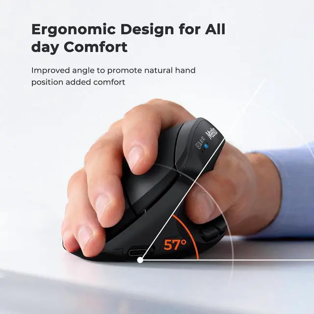 Alt view image 2 of 7 - AUTYUE Ergonomic Mouse, Wireless Mouse, Bluetooth Vertical Rechargeable Mice, 4 Adjustable DPI 800-2400, Bluetooth 5.2+5.2+USB WirelessMouse for Windows/Mac Laptop/PC/Desktop/Computer/iPad - Black