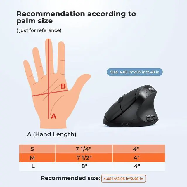 Alt view image 7 of 7 - AUTYUE Ergonomic Mouse, Wireless Mouse, Bluetooth Vertical Rechargeable Mice, 4 Adjustable DPI 800-2400, Bluetooth 5.2+5.2+USB WirelessMouse for Windows/Mac Laptop/PC/Desktop/Computer/iPad - Black