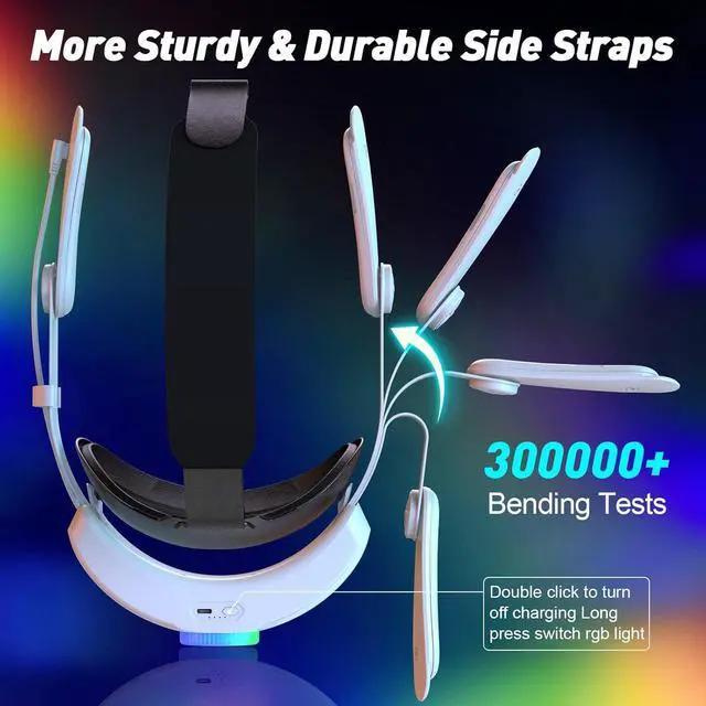 Alt view image 5 of 7 - AUTYUE RGB Head Strap with Battery for Me-ta Quest 3S/Quest 3, 12000mAh Battery Pack for Extended 8H of Playtime, Fast Charging VR Power, Adjustable Elite Strap Enhanced Support and Balance in VR