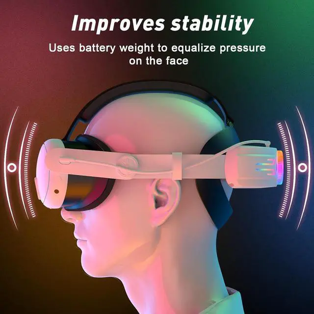 Alt view image 4 of 7 - AUTYUE RGB Head Strap with Battery for Me-ta Quest 3S/Quest 3, 12000mAh Battery Pack for Extended 8H of Playtime, Fast Charging VR Power, Adjustable Elite Strap Enhanced Support and Balance in VR