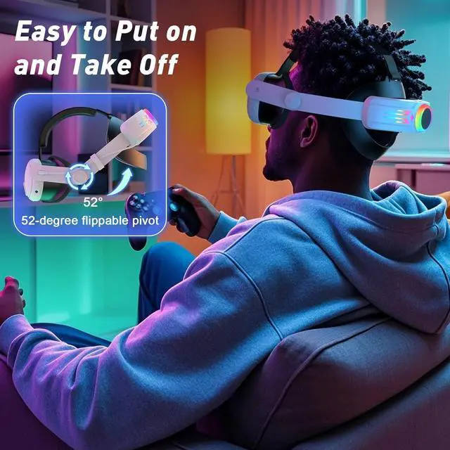 Alt view image 6 of 7 - AUTYUE RGB Head Strap with Battery for Me-ta Quest 3S/Quest 3, 12000mAh Battery Pack for Extended 8H of Playtime, Fast Charging VR Power, Adjustable Elite Strap Enhanced Support and Balance in VR
