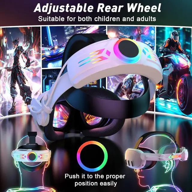 Alt view image 2 of 7 - AUTYUE RGB Head Strap with Battery for Me-ta Quest 3S/Quest 3, 12000mAh Battery Pack for Extended 8H of Playtime, Fast Charging VR Power, Adjustable Elite Strap Enhanced Support and Balance in VR