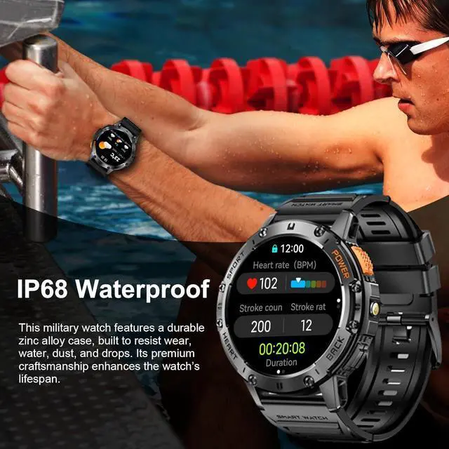 Alt view image 7 of 7 - AUTYUE Military Smart Watches for Men with Flashlight, 170+ Sport Modes 1.43" AMOLED Screen, 530mAh Answer/Make Calls, Heart Rate/SpO2/Sleep Monitor, Bluetooth Watch Compatible with IOS Android Phones