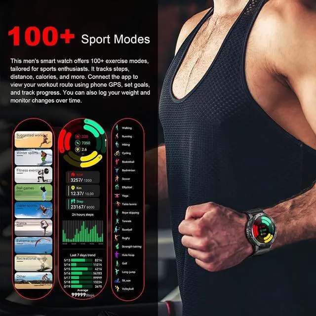 Alt view image 5 of 7 - AUTYUE Military Smart Watches for Men with Flashlight, 170+ Sport Modes 1.43" AMOLED Screen, 530mAh Answer/Make Calls, Heart Rate/SpO2/Sleep Monitor, Bluetooth Watch Compatible with IOS Android Phones