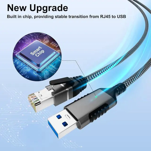 Alt view image 5 of 6 - AUTYUE USB to Ethernet Cable 16.4FT/5M, USB 3.0 A Male to RJ45 Male Cord, Directly Connected, Aluminum Portable USB to RJ45 Gigabit LAN Network Cable for Laptop, PC, Switch, More, Braided Cable