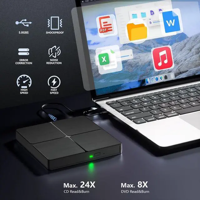 Alt view image 2 of 6 - AUTYUE External CD/DVD Drive for Laptop, USB 3.0 and Type C DVD Drive External Portable DVD Player for Laptop, CD Burner External Optical CD DVD Drive Compatible with PC Windows 11/10/8/7 Linux MacOS