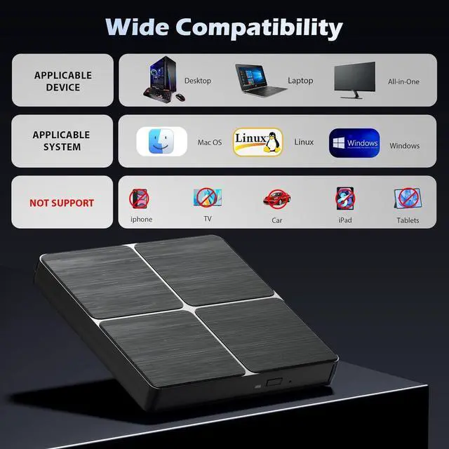Alt view image 6 of 6 - AUTYUE External CD/DVD Drive for Laptop, USB 3.0 and Type C DVD Drive External Portable DVD Player for Laptop, CD Burner External Optical CD DVD Drive Compatible with PC Windows 11/10/8/7 Linux MacOS