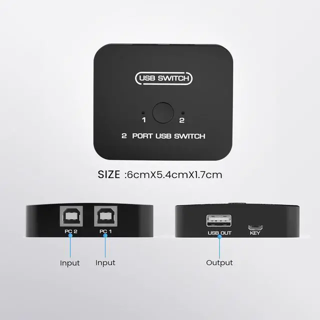 Alt view image 6 of 7 - AUTYUE USB 2.0 Sharing Switch, Printer Splitter for Two Computers with 2 USB Printer Cables(5ft/1.5M), USB Printer Sharing KVM Switch Support Desk Controller, Printer Cable Splitter, Plug and Play