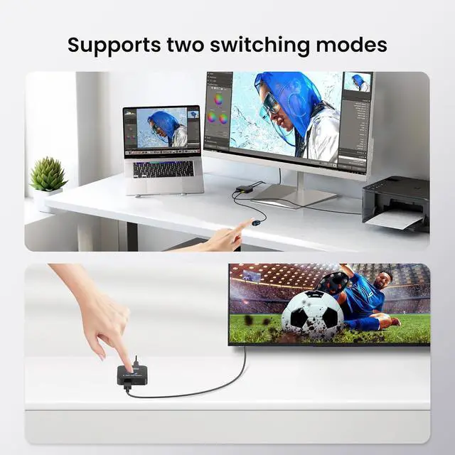 Alt view image 2 of 7 - AUTYUE USB 2.0 Sharing Switch, Printer Splitter for Two Computers with 2 USB Printer Cables(5ft/1.5M), USB Printer Sharing KVM Switch Support Desk Controller, Printer Cable Splitter, Plug and Play