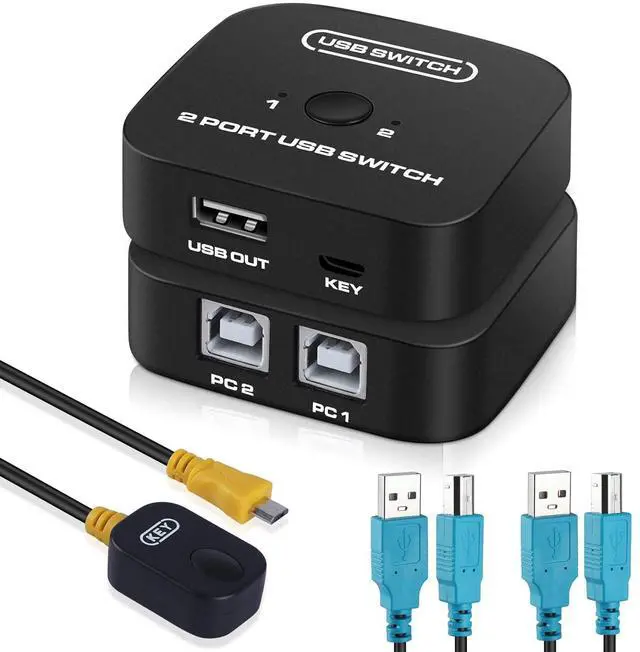 Main image of AUTYUE USB 2.0 Sharing Switch, Printer Splitter for Two Computers with 2 USB Printer Cables(5ft/1.5M), USB Printer Sharing KVM Switch Support Desk Controller, Printer Cable Splitter, Plug and Play