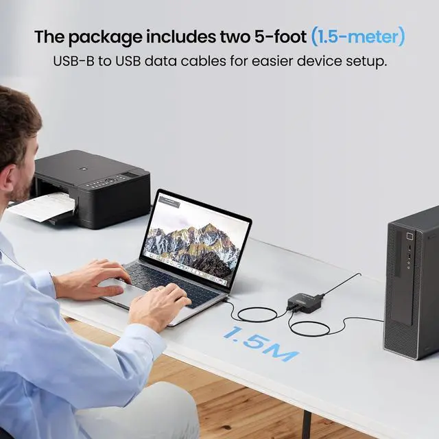 Alt view image 3 of 7 - AUTYUE USB 2.0 Sharing Switch, Printer Splitter for Two Computers with 2 USB Printer Cables(5ft/1.5M), USB Printer Sharing KVM Switch Support Desk Controller, Printer Cable Splitter, Plug and Play