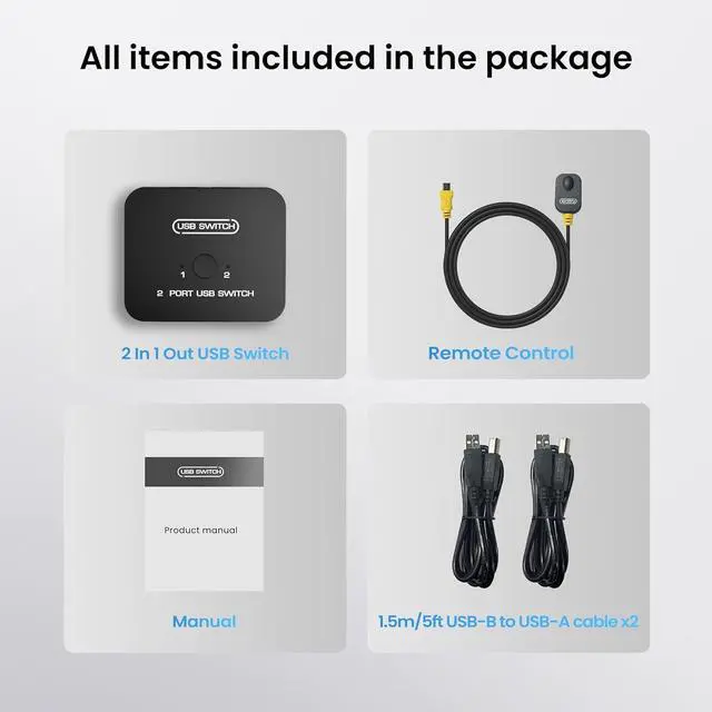 Alt view image 7 of 7 - AUTYUE USB 2.0 Sharing Switch, Printer Splitter for Two Computers with 2 USB Printer Cables(5ft/1.5M), USB Printer Sharing KVM Switch Support Desk Controller, Printer Cable Splitter, Plug and Play