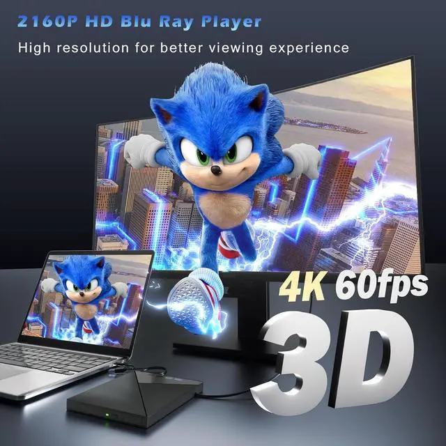Alt view image 2 of 7 - AUTYUE 7 in 1 External Blu Ray Drive, 4K Blu Ray Burner with USB 3.0 Type-C Portable Blu Ray Drive, CD DVD Burner 3D BD Player with SD/TF Ports, 4K Optical Drive Compatible with Windows, Linux, MacOS