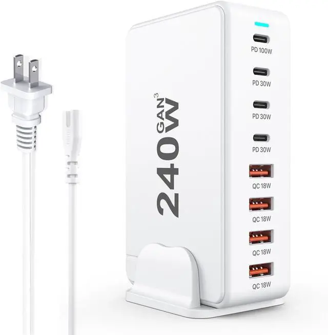 Main image of AUTYUE USB C Charger, 240W GaN 8 Port (4 USB C + 4 USB A port) USB Fast Charging Block, PD100W Multi-Port Charging Station, Power Adapter Plug for Sam-sung/i-Phone, Laptop Charger for Mac-Book Pro/Air