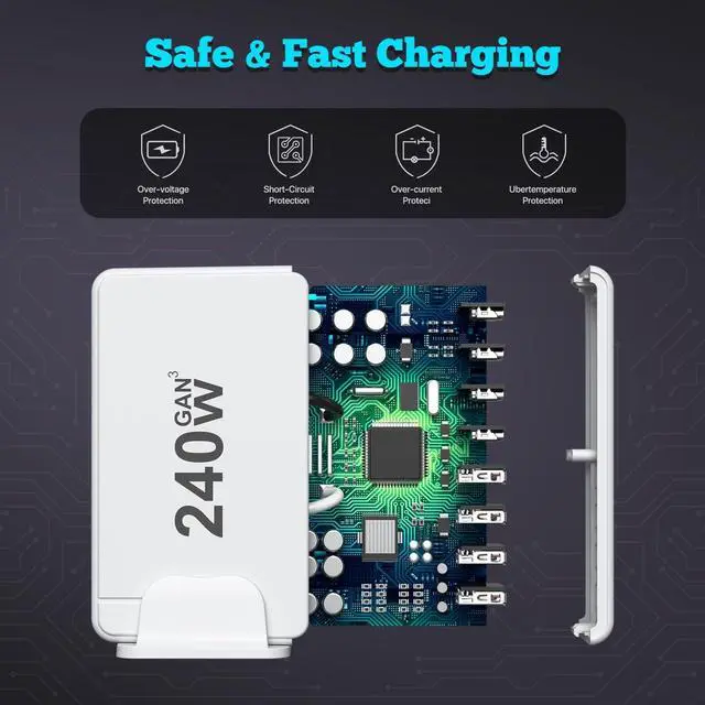 Alt view image 6 of 7 - AUTYUE USB C Charger, 240W GaN 8 Port (4 USB C + 4 USB A port) USB Fast Charging Block, PD100W Multi-Port Charging Station, Power Adapter Plug for Sam-sung/i-Phone, Laptop Charger for Mac-Book Pro/Air