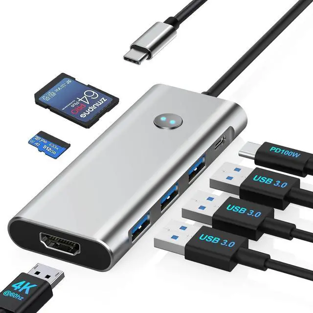 Main image of AUTYUE USB C Hub 7 in 1, USB C HUB Multiport Adapter with 4K@60 HDMI, 3x USB 3.0, SD/TF, 1 x PD 100W, Type-C Hub for Mac-Book Air/Pro,H-p, Hua-wei Mate-Book, De-ll, Surface Book Etc..