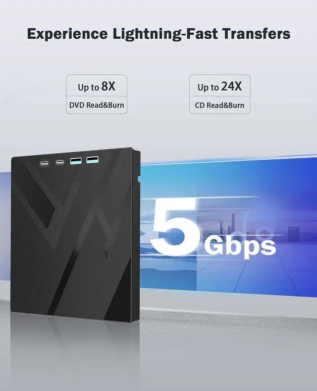 Alt view image 2 of 7 - AUTYUE 7 in 1 External CD/DVD Drive for Laptop, Portable DVD Player for Laptop with 2 USB A & 2 USB C and SD/TF Port, External DVD Drive with USB 3.0/Type C, CD Drive USB for PC Windows Linux