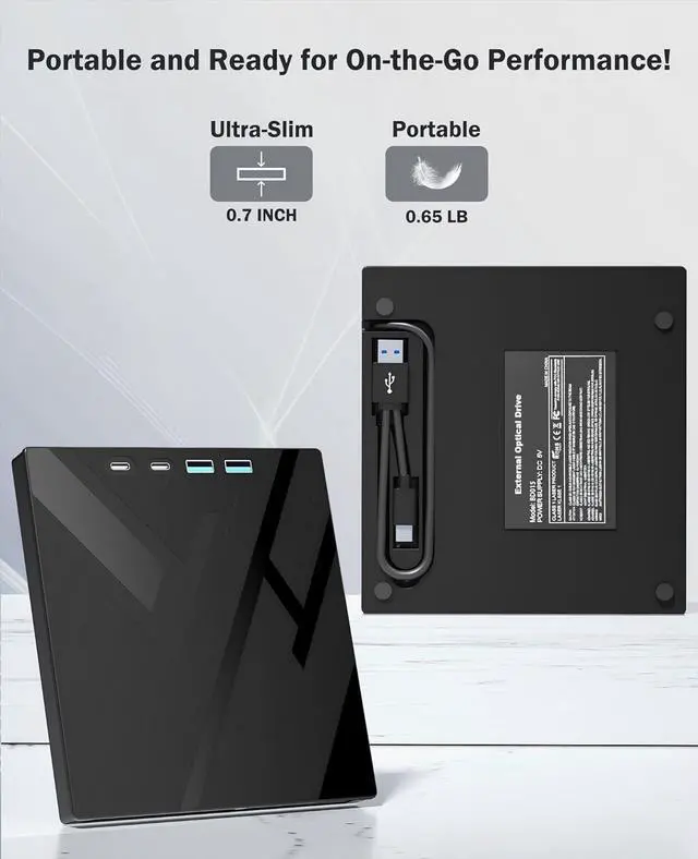 Alt view image 7 of 7 - AUTYUE 7 in 1 External CD/DVD Drive for Laptop, Portable DVD Player for Laptop with 2 USB A & 2 USB C and SD/TF Port, External DVD Drive with USB 3.0/Type C, CD Drive USB for PC Windows Linux