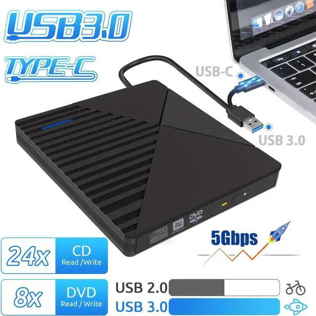 Alt view image 2 of 7 - AUTYUE External CD DVD Drive, 7-in-1 Portable CD DVD +/-Rw Reader Disk Drive Slim DVD/CD Burner Player, USB 3.0 and Type-C Optical DVD Drive ROM Burner Rewriter for Laptop PC Windows 10/8/7/XP Mac OS