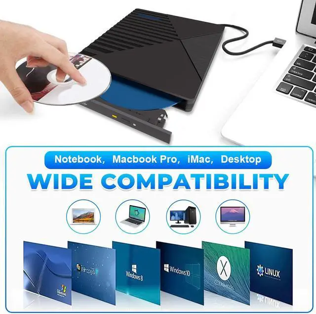 Alt view image 5 of 7 - AUTYUE External CD DVD Drive, 7-in-1 Portable CD DVD +/-Rw Reader Disk Drive Slim DVD/CD Burner Player, USB 3.0 and Type-C Optical DVD Drive ROM Burner Rewriter for Laptop PC Windows 10/8/7/XP Mac OS