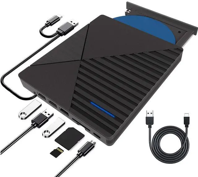 Main image of AUTYUE External CD DVD Drive, 7-in-1 Portable CD DVD +/-Rw Reader Disk Drive Slim DVD/CD Burner Player, USB 3.0 and Type-C Optical DVD Drive ROM Burner Rewriter for Laptop PC Windows 10/8/7/XP Mac OS