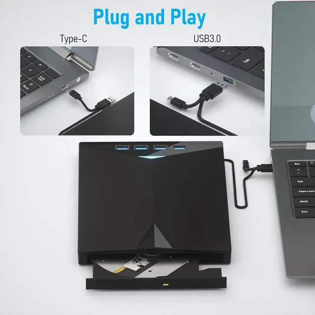 Alt view image 4 of 7 - AUTYUE External CD/DVD Drive for Laptop, Portable 7 in 1 USB 3.0 CD ROM External Drive, CD Reader for PC with 4 USB Ports & TF/SD Card Slots, DVD Drive USB External for Windows 11/10/8/7/XP/Linux/Mac