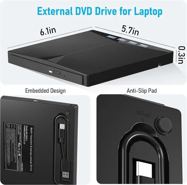 Alt view image 5 of 7 - AUTYUE External CD/DVD Drive for Laptop, Portable 7 in 1 USB 3.0 CD ROM External Drive, CD Reader for PC with 4 USB Ports & TF/SD Card Slots, DVD Drive USB External for Windows 11/10/8/7/XP/Linux/Mac