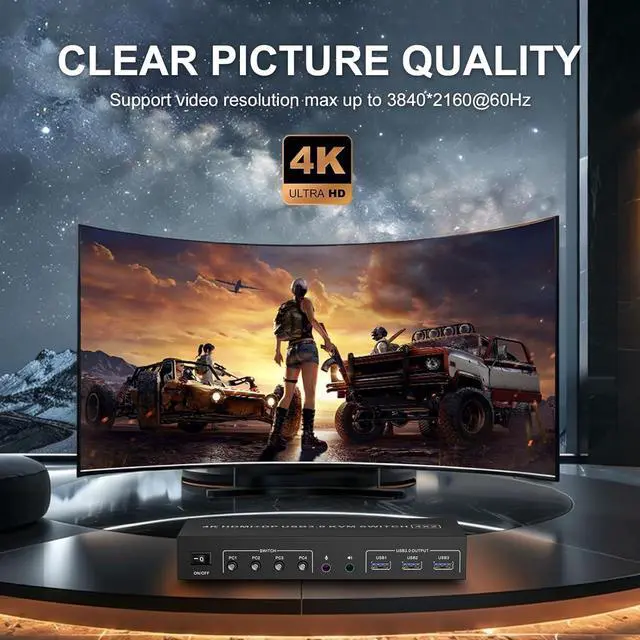 Alt view image 2 of 7 - AUTYUE HDMI + DP KVM Switch 2 Monitors 4 Computers, Dual Monitor HDMI + Displayport USB 3.0 KVM Switches 4K@60Hz, KVM Switches Support Extended/Mirror Mode Share 3 USB 3.0 Port with Desktop Controller