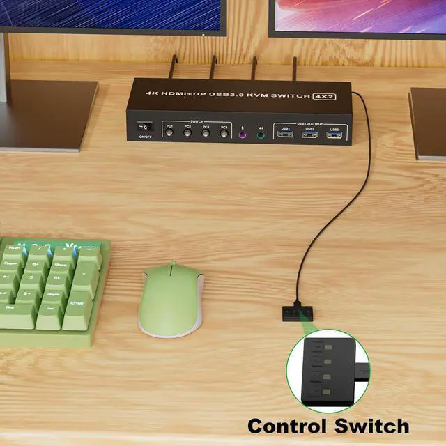 Alt view image 5 of 7 - AUTYUE HDMI + DP KVM Switch 2 Monitors 4 Computers, Dual Monitor HDMI + Displayport USB 3.0 KVM Switches 4K@60Hz, KVM Switches Support Extended/Mirror Mode Share 3 USB 3.0 Port with Desktop Controller