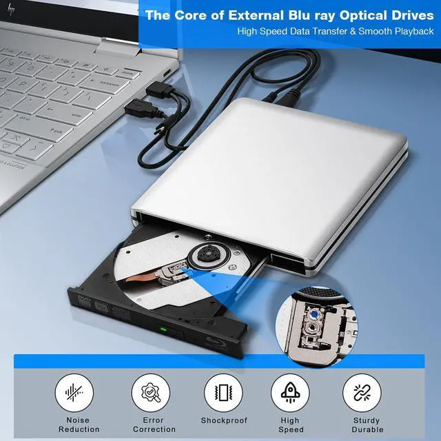 Alt view image 3 of 7 - AUTYUE Aluminum External Blu Ray Drive, Support 25G Disc Read/Write Bluray Drives, USB 3.0 and Type-C Portable 3D Blu-Ray BD DVD CD Burner for Laptop PC Compatible with Mac OS Windows XP/7/8/10/11