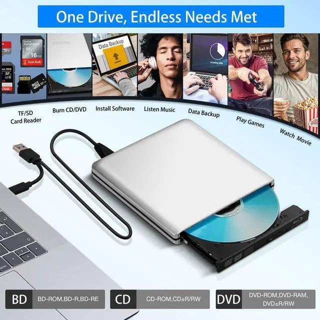 Alt view image 5 of 7 - AUTYUE Aluminum External Blu Ray Drive, Support 25G Disc Read/Write Bluray Drives, USB 3.0 and Type-C Portable 3D Blu-Ray BD DVD CD Burner for Laptop PC Compatible with Mac OS Windows XP/7/8/10/11
