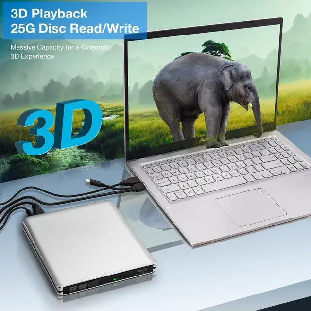 Alt view image 2 of 7 - AUTYUE Aluminum External Blu Ray Drive, Support 25G Disc Read/Write Bluray Drives, USB 3.0 and Type-C Portable 3D Blu-Ray BD DVD CD Burner for Laptop PC Compatible with Mac OS Windows XP/7/8/10/11