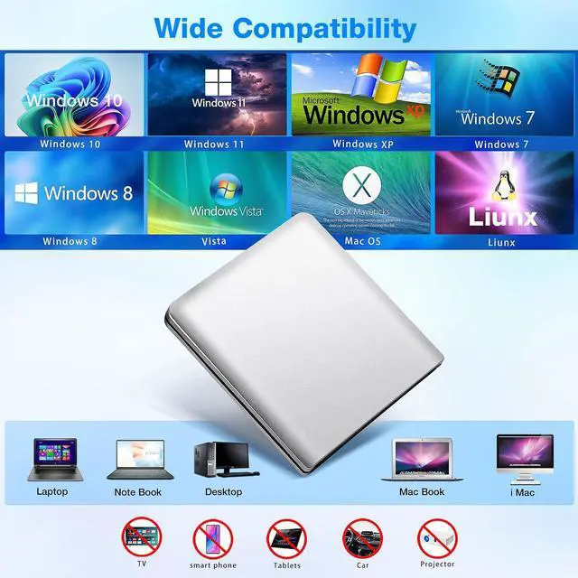 Alt view image 6 of 7 - AUTYUE Aluminum External Blu Ray Drive, Support 25G Disc Read/Write Bluray Drives, USB 3.0 and Type-C Portable 3D Blu-Ray BD DVD CD Burner for Laptop PC Compatible with Mac OS Windows XP/7/8/10/11