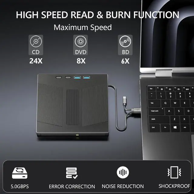 Alt view image 3 of 7 - AUTYUE External Blu Ray Drive, 7 IN 1 Portable Blu Ray Burner USB 3.0 Type-C Blu Ray Drive Support 100G Disc Read&Write External Bluray DVD Drive Compatible with Windows MacOS Linux Laptop Desktop PC