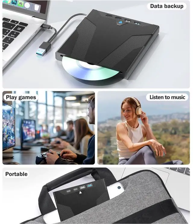 Alt view image 7 of 7 - AUTYUE [7 in 1] USB 3.0 External Blu Ray Drive with USB A & USB C and SD/TF Slot Ports, Portable Blu ray Player for PC Laptop 3D BD Disc Reader CD DVD -/+RW Burner Compatible with Windows Linux Mac OS