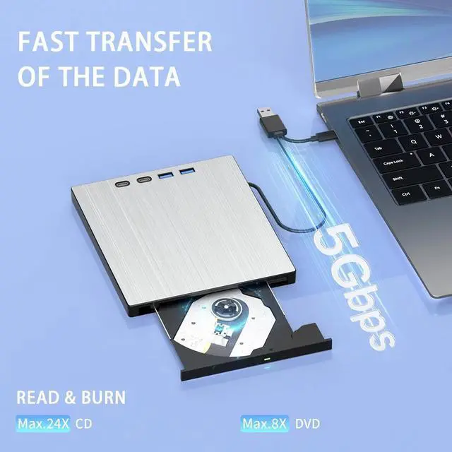 Alt view image 3 of 7 - AUTYUE External CD/DVD Drive, 7 in 1 Portable USB DVD Drive External with 2 USB A+2 Type C Ports, TF/SD Card Slots CD Drive for Laptop, CD Reader for PC Compatible with Windows XP/11/10/8/7 Linux Mac