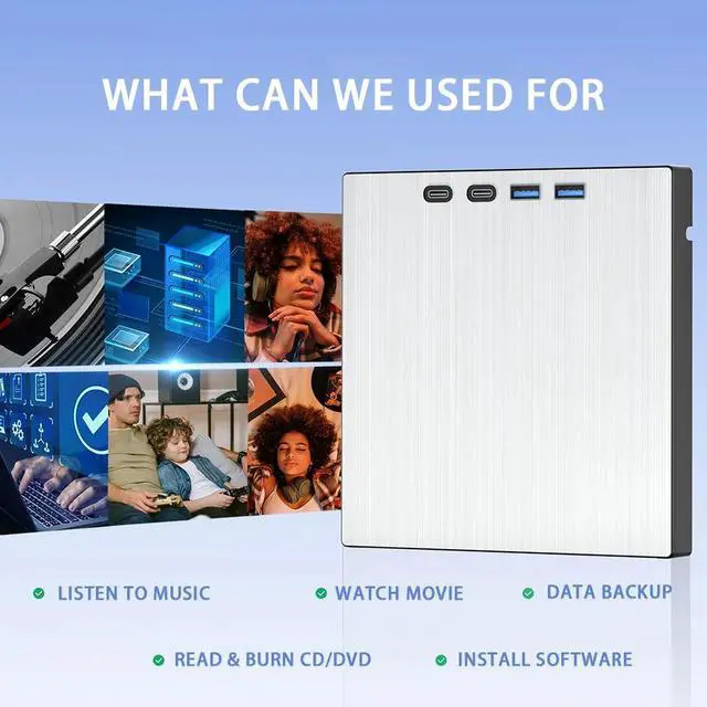 Alt view image 6 of 7 - AUTYUE External CD/DVD Drive, 7 in 1 Portable USB DVD Drive External with 2 USB A+2 Type C Ports, TF/SD Card Slots CD Drive for Laptop, CD Reader for PC Compatible with Windows XP/11/10/8/7 Linux Mac