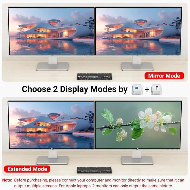 Alt view image 5 of 7 - AUTYUE DP KVM Switch 2 Monitors 2 Computers Displayport with Audio, 8K@30Hz 4K@144Hz USB 3.0 Dual Monitor Displayport KVM Switch, KVM/USB Mode Share 4 USB Devices, with Wired Control and Power Adapter