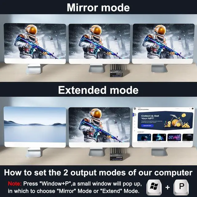 Alt view image 2 of 7 - AUTYUE Triple Monitor KVM Switch 3 Monitors 2 Computers 8K@60Hz 4K@144Hz, HDMI + 2 Displayport USB 3.0 KVM Switches for 2 Computers Share 3 Monitors and 4 USB 3.0 Device,with Wired Remote, USB Cables