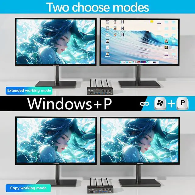 Alt view image 5 of 7 - AUTYUE KVM Switch 2 Monitors 3 Computers Displayport and HDMI Support 4K@144Hz,8K@60Hz Dual Monitor USB 3.0 Switcher with 4 USB 3.0 Ports for Keyboard,Mouse Wired Remote, Adapter & USB Cables Included