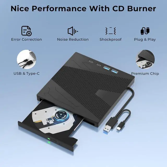 Alt view image 4 of 7 - AUTYUE External CD/DVD Drive for Laptop, 7-in-1 Portable DVD Player for Laptop USB 3.0 & Type-C CD Burner External Optical Disk CD DVD Drive Compatible with Laptop PC Windows XP/7/8/10, Linux MacOS
