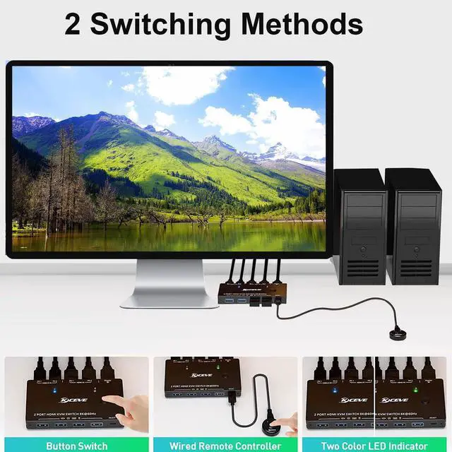 Alt view image 4 of 7 - AUTYUE HDMI 2.1 KVM Switch 8K@60Hz 4K@120Hz, 2 Port HDMI KVM Switch for 2 Computers Share 1 Monitor and 3 USB 3.0 Devices, HDCP 2.3, HDR 10, with Wired Remote and USB 3.0 Cables