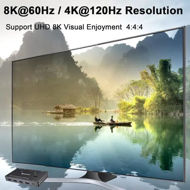 Alt view image 3 of 7 - AUTYUE HDMI 2.1 KVM Switch 8K@60Hz 4K@120Hz, 2 Port HDMI KVM Switch for 2 Computers Share 1 Monitor and 3 USB 3.0 Devices, HDCP 2.3, HDR 10, with Wired Remote and USB 3.0 Cables