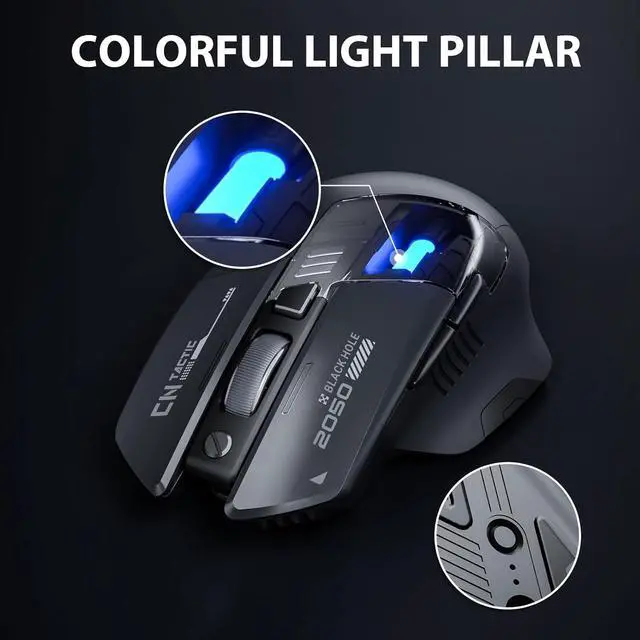 Alt view image 5 of 6 - AUTYUE Wireless Mouse for Laptop, 2.4G/Bluetooth 5.0 Wireless Mouse, Gaming Mouse, RGB Lighting, 2400 DPI, 6 Buttons, Visible Battery, Type-C Charging, Wireless Mouse for Windows, macOS Linux, iOS