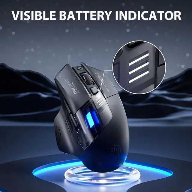 Alt view image 3 of 6 - AUTYUE Wireless Mouse for Laptop, 2.4G/Bluetooth 5.0 Wireless Mouse, Gaming Mouse, RGB Lighting, 2400 DPI, 6 Buttons, Visible Battery, Type-C Charging, Wireless Mouse for Windows, macOS Linux, iOS