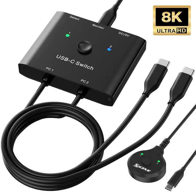 Main image of AUTYUE USB C Switch, Bi-Directional USB C Switcher 2 Computers, Type C KVM Switch 8K@60Hz 4K@120Hz Video/10Gbps Data Transfer/100W Charging, Compatible with Thunderbolt Device, 2 USB-C Cables Included