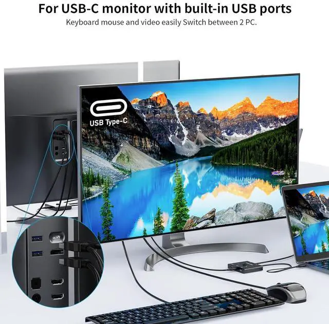Alt view image 7 of 7 - AUTYUE USB C Switch, Bi-Directional USB C Switcher 2 Computers, Type C KVM Switch 8K@60Hz 4K@120Hz Video/10Gbps Data Transfer/100W Charging, Compatible with Thunderbolt Device, 2 USB-C Cables Included